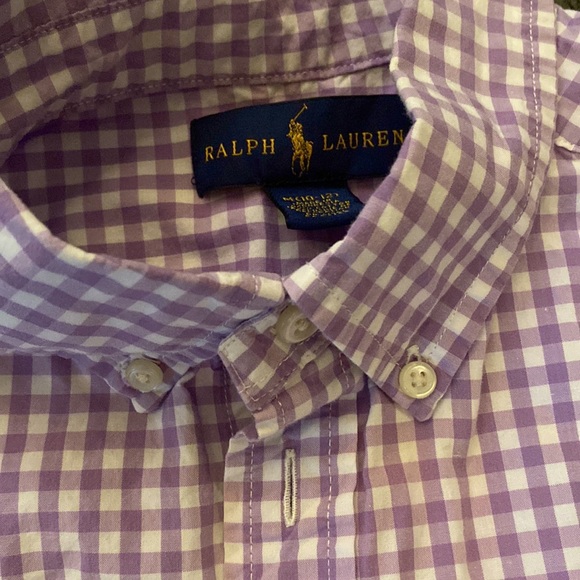 Ralph Lauren Lavender and White Checked Button Down Shirt Boys Size 10/12 - Picture 6 of 6